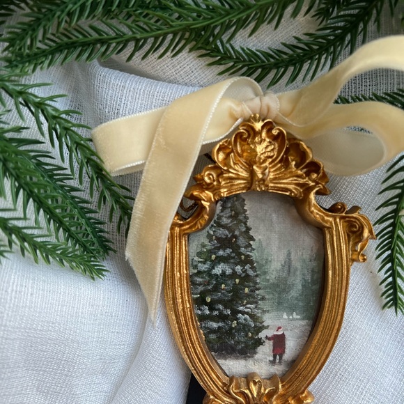 “Christmas Magic” Gold Holiday Ornament with Cream Ribbon - Picture 3 of 5